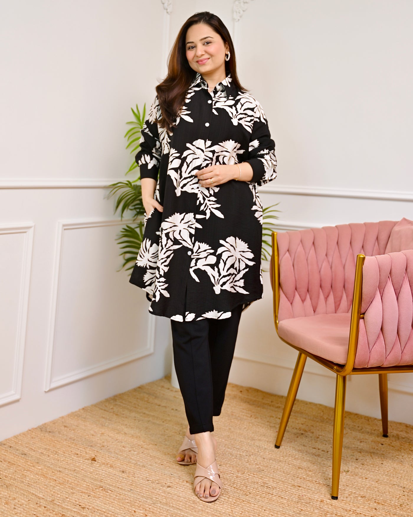 Classic Black Botanica Cotton Silk Tunic