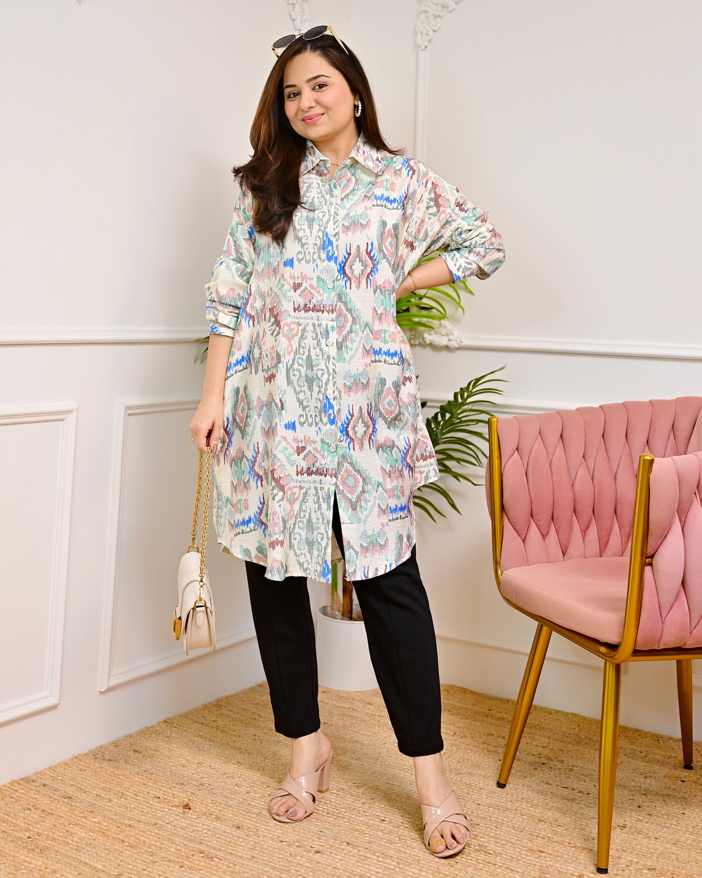 Powder Blue Ikat Charm Cotton Silk Tunic