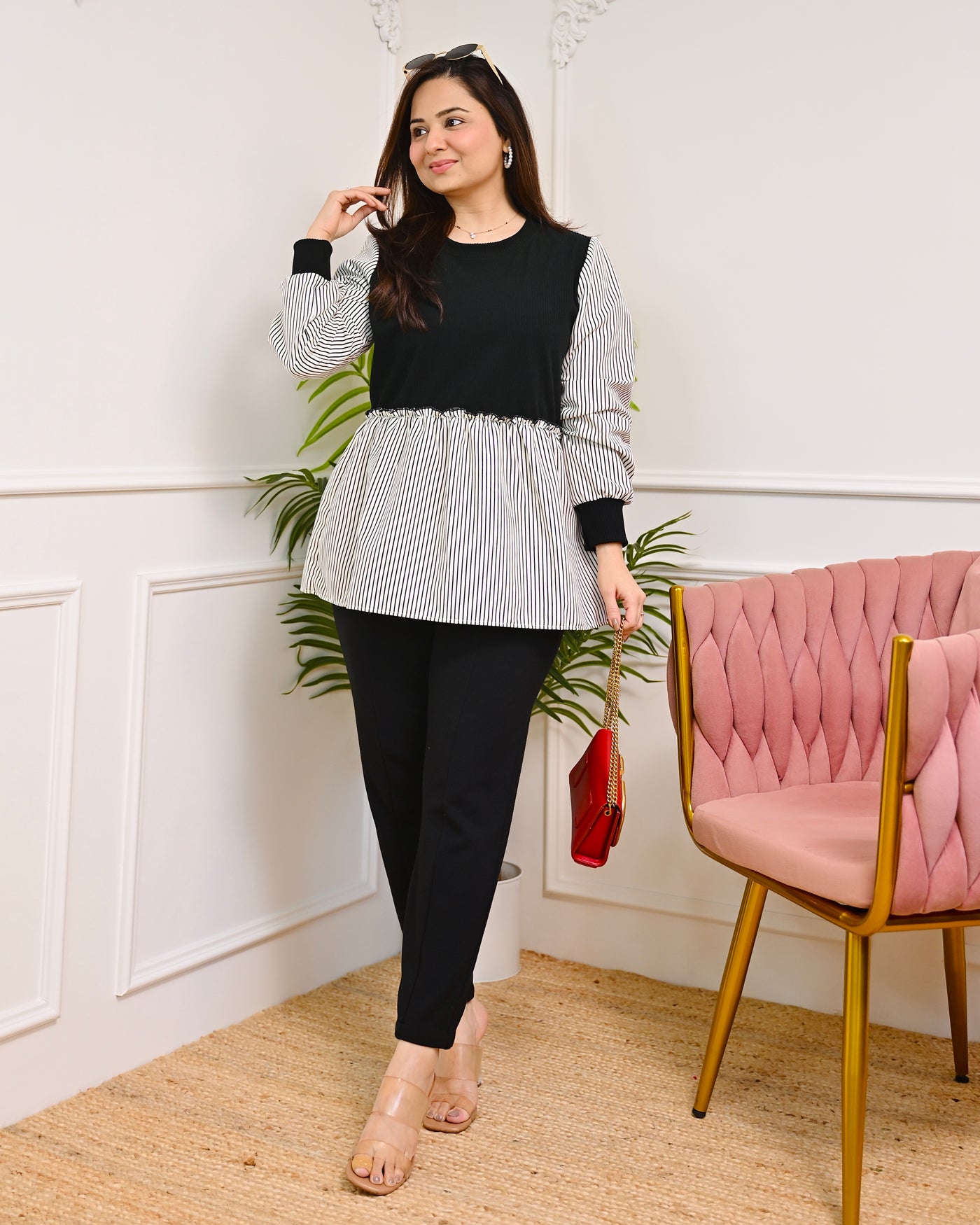 Striped Monochrome Knitted Peplum Top