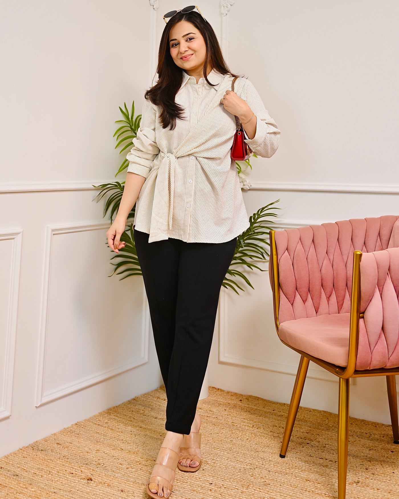 Vanilla Striped Wrap Side Tie-up Shirt