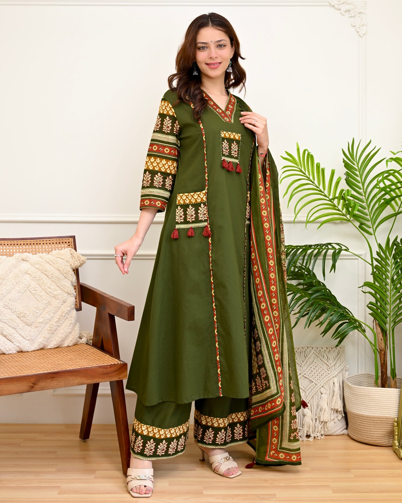 Mehendi Muse Ajrakh Cotton A Line Festive Suit