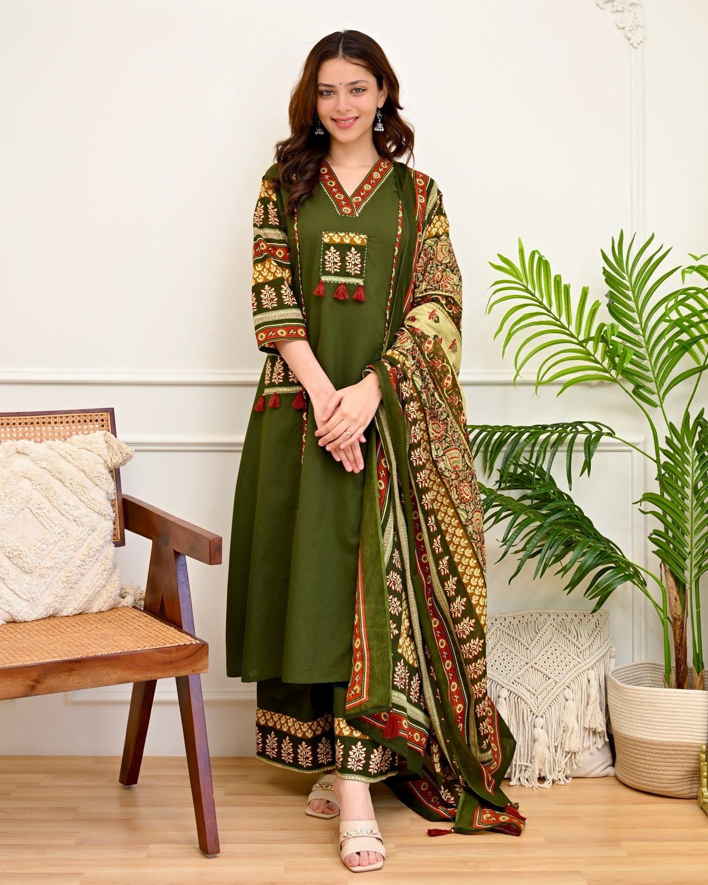 Mehendi Muse Ajrakh Cotton A Line Festive Suit