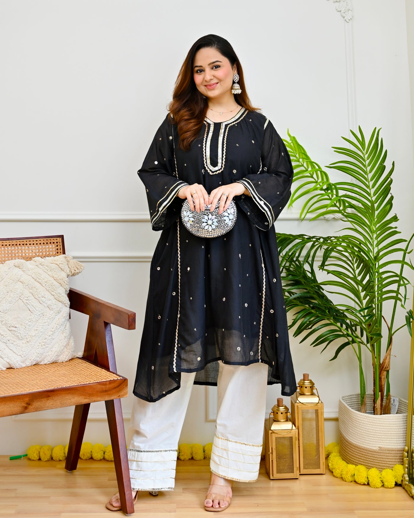 Black Mirror Mul Cotton A Line Kurta Set