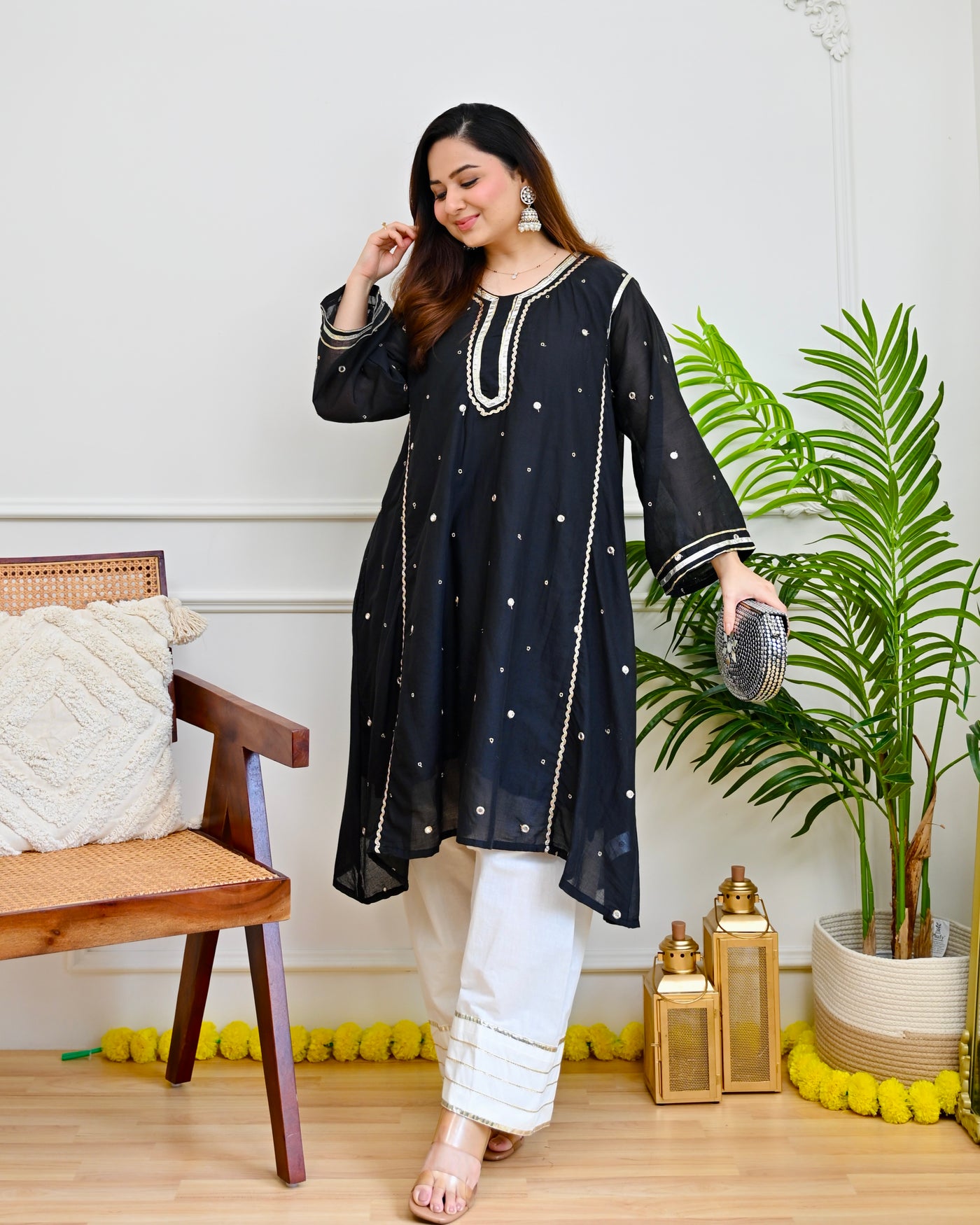 Black Mirror Mul Cotton A Line Kurta Set
