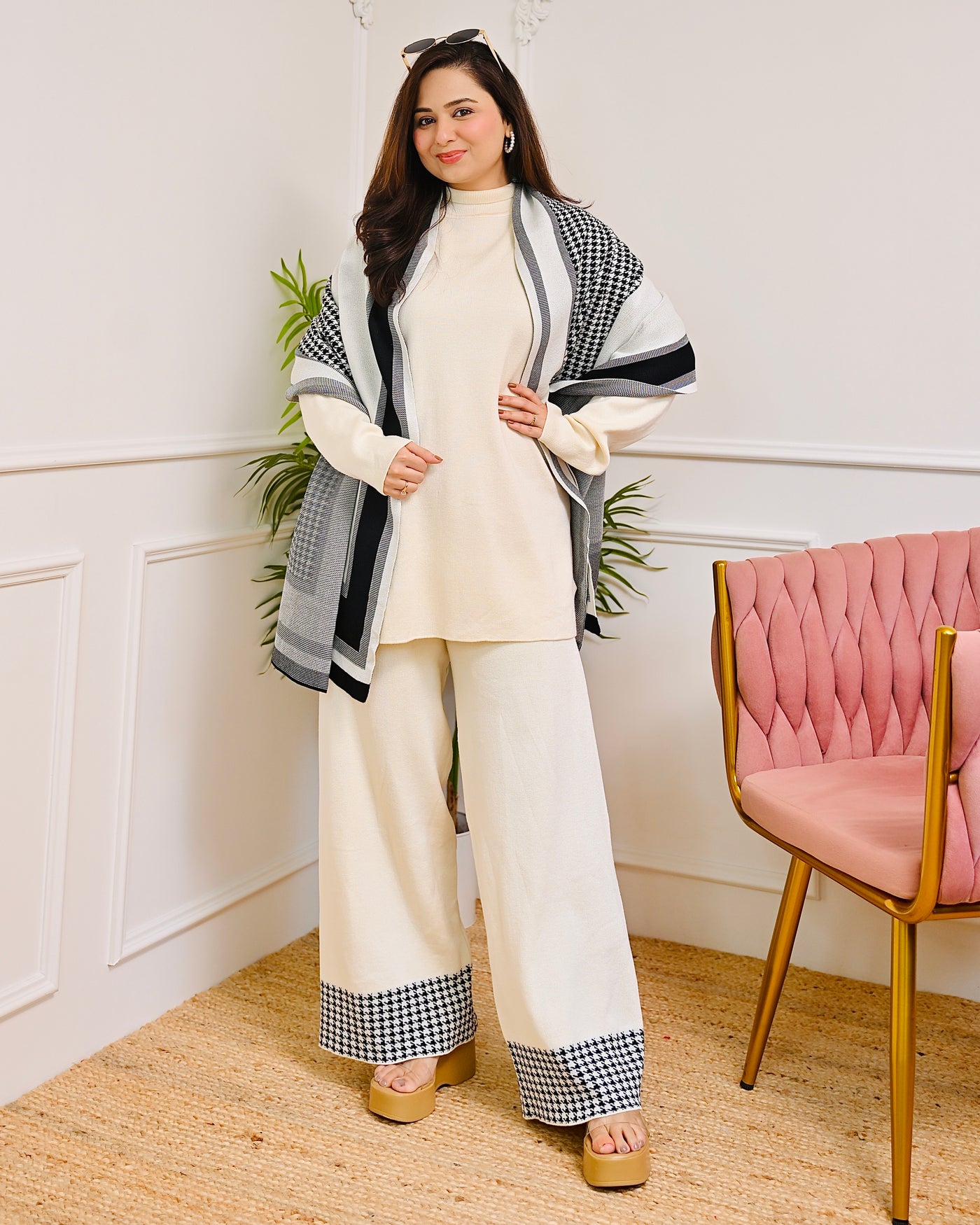 Ivory Muse Knitted Co-ord Set With Cape