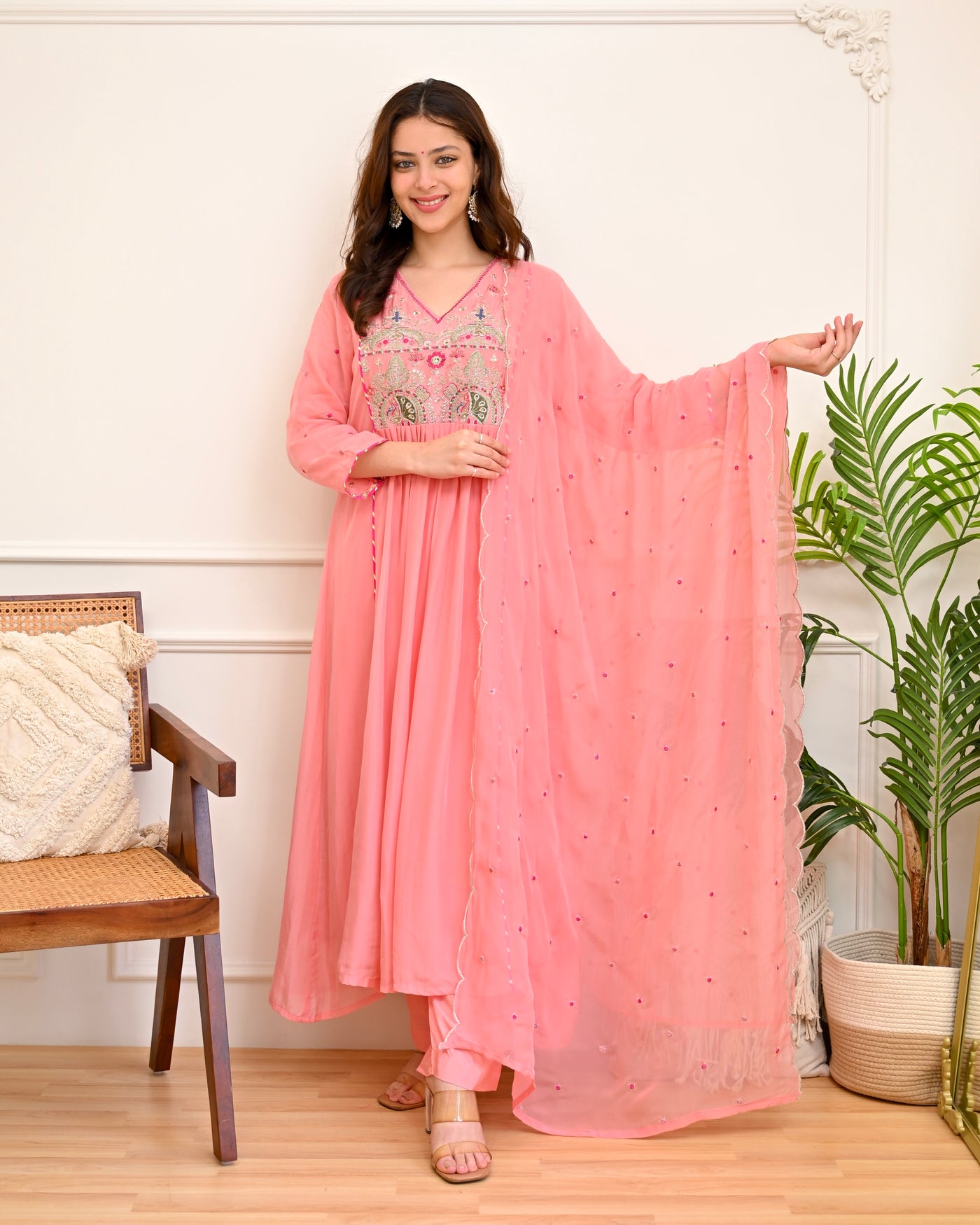 Blush Pink Handwork Organza Festive Suit