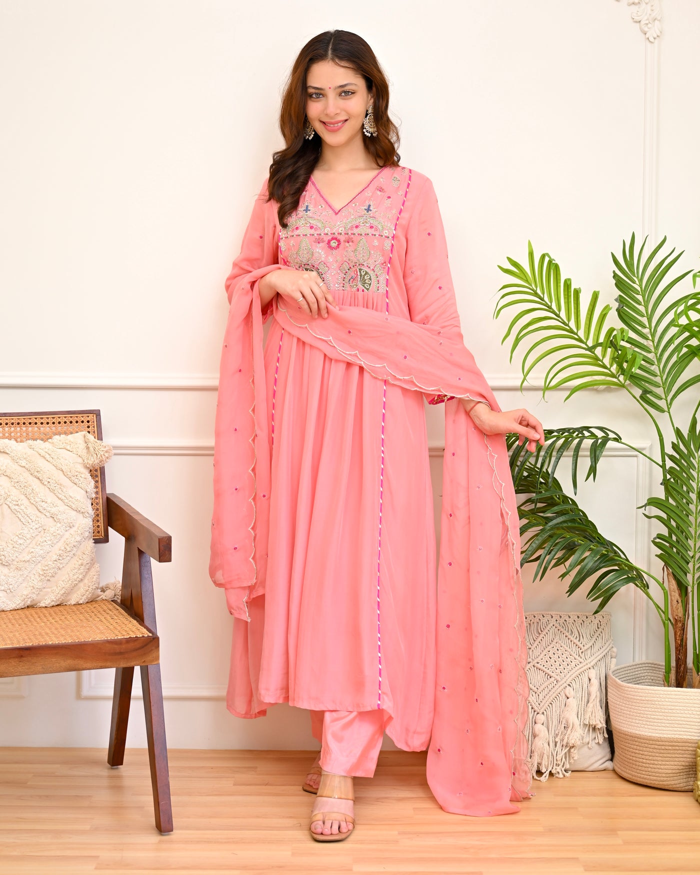 Blush Pink Handwork Organza Festive Suit