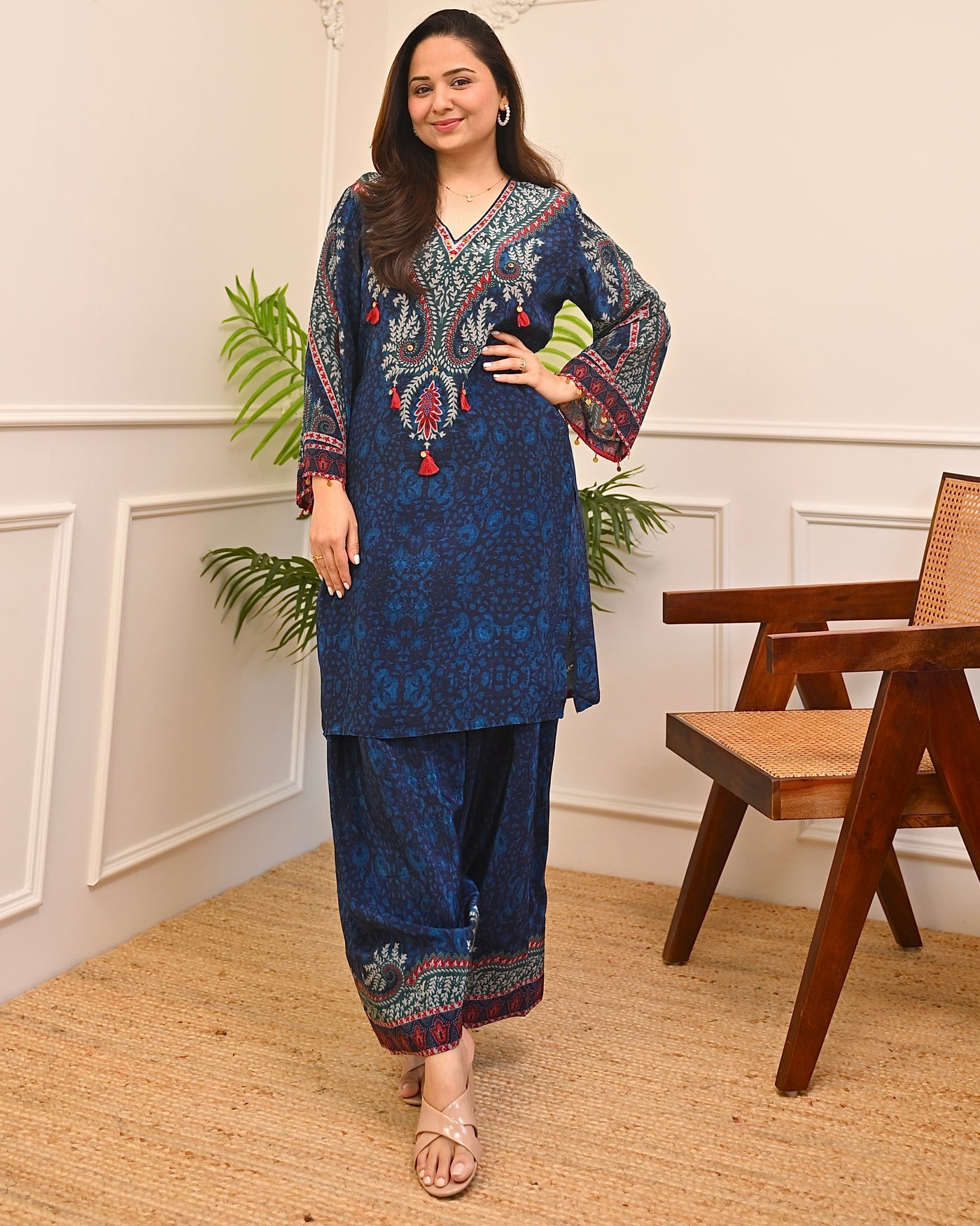 Noor-e-Neel Ajrak Crepe Farshi Co-ord