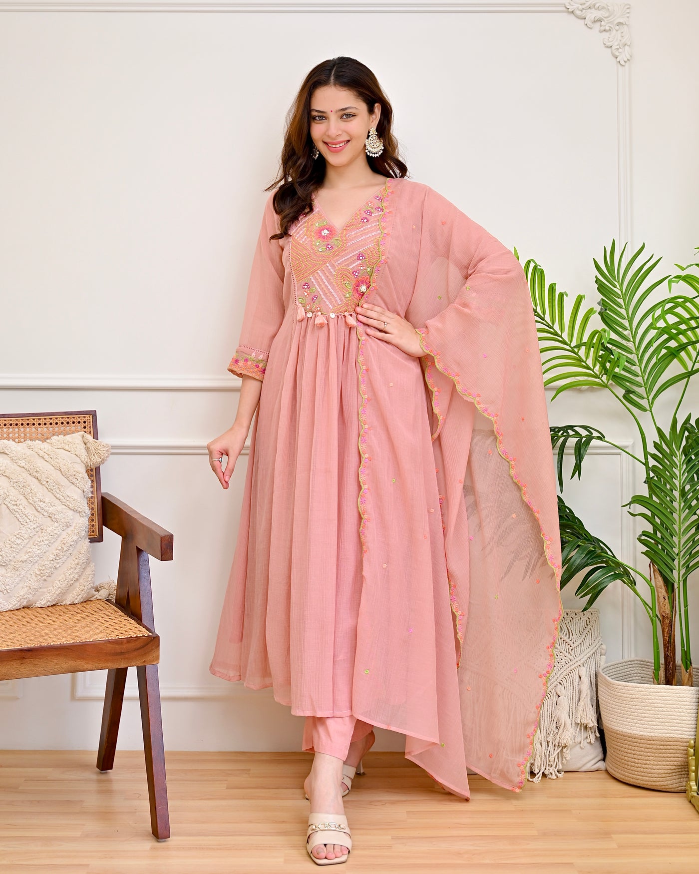 Rose Meher Mul Chiffon Crush A Line Suit
