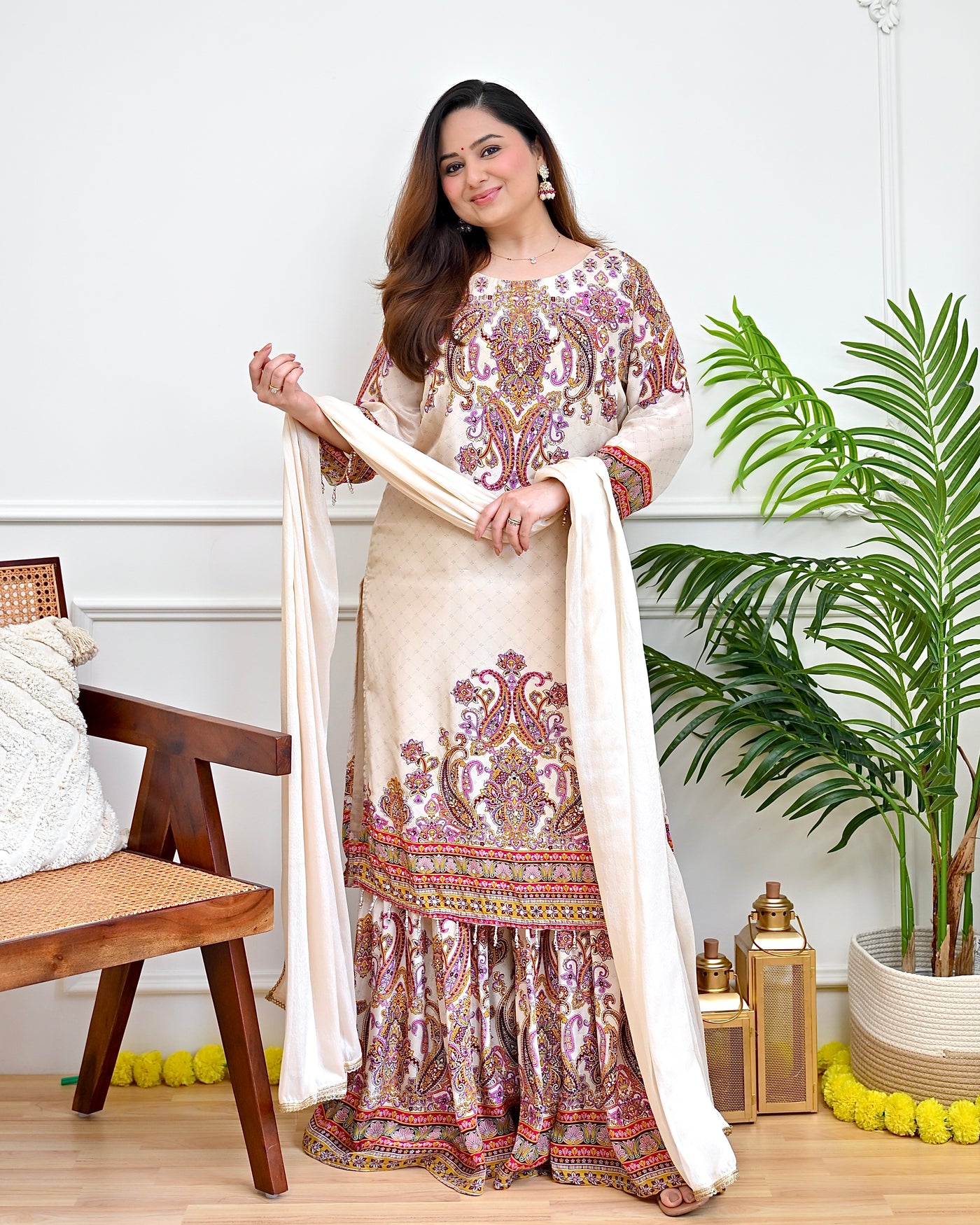Mehfil Ivory Paisley Crepe Sharara Set