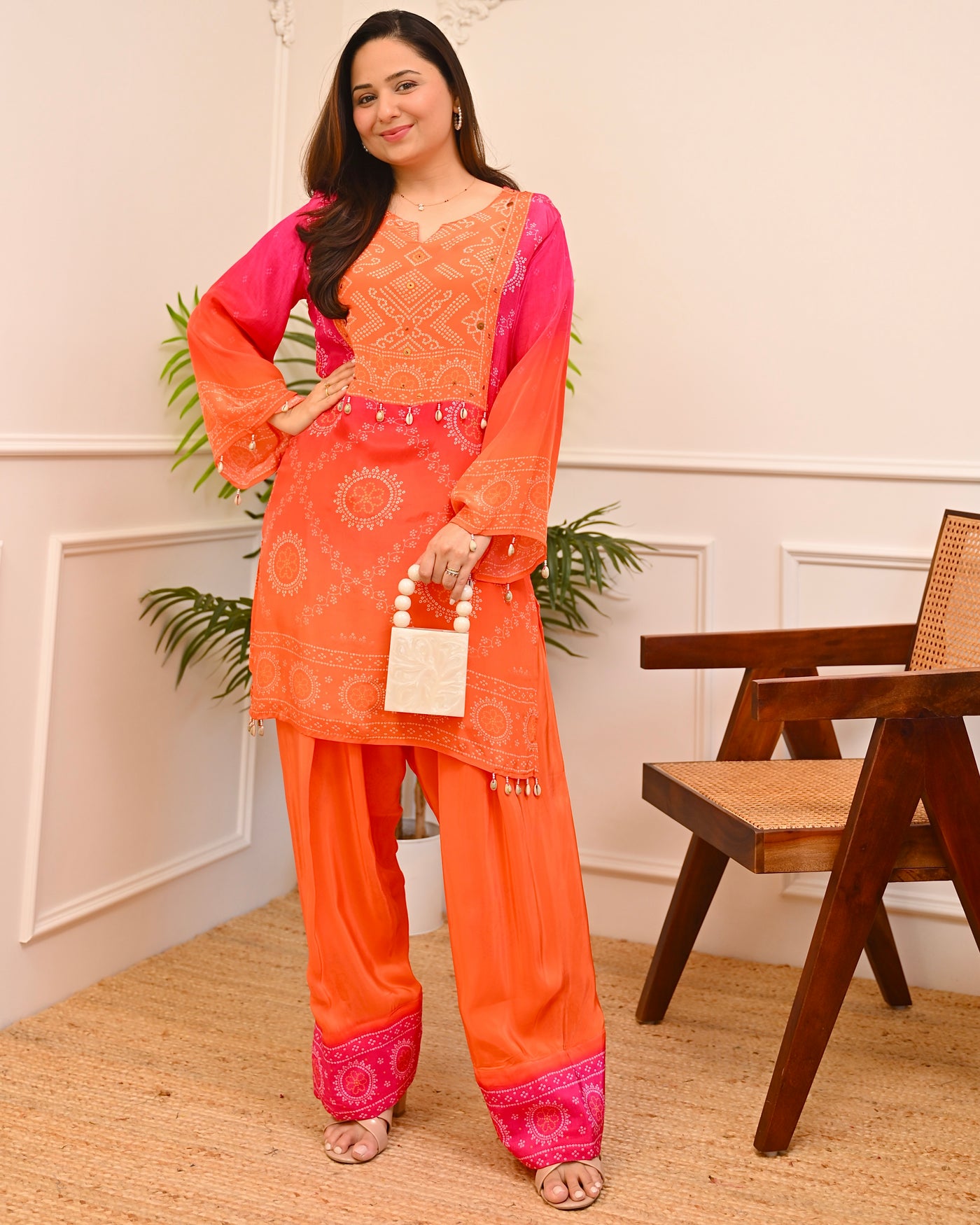 Rangila Kesari Gul Bandhani Festive Crepe Co-ord