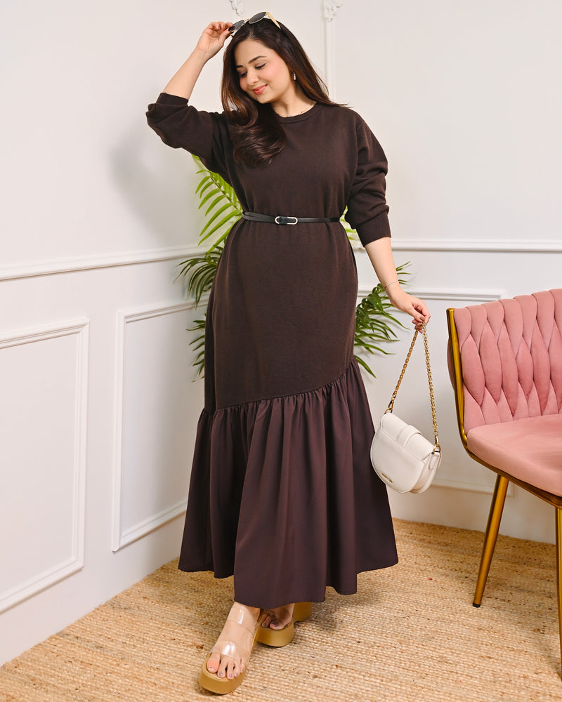long winter dress with belt Special Brown Luxe Premium Woollen For Women – Label Madhuri Thakkar Size:US28+ diamante detail Upgrade your winter fashion Cos Belt-Detail Midi T-Shirt