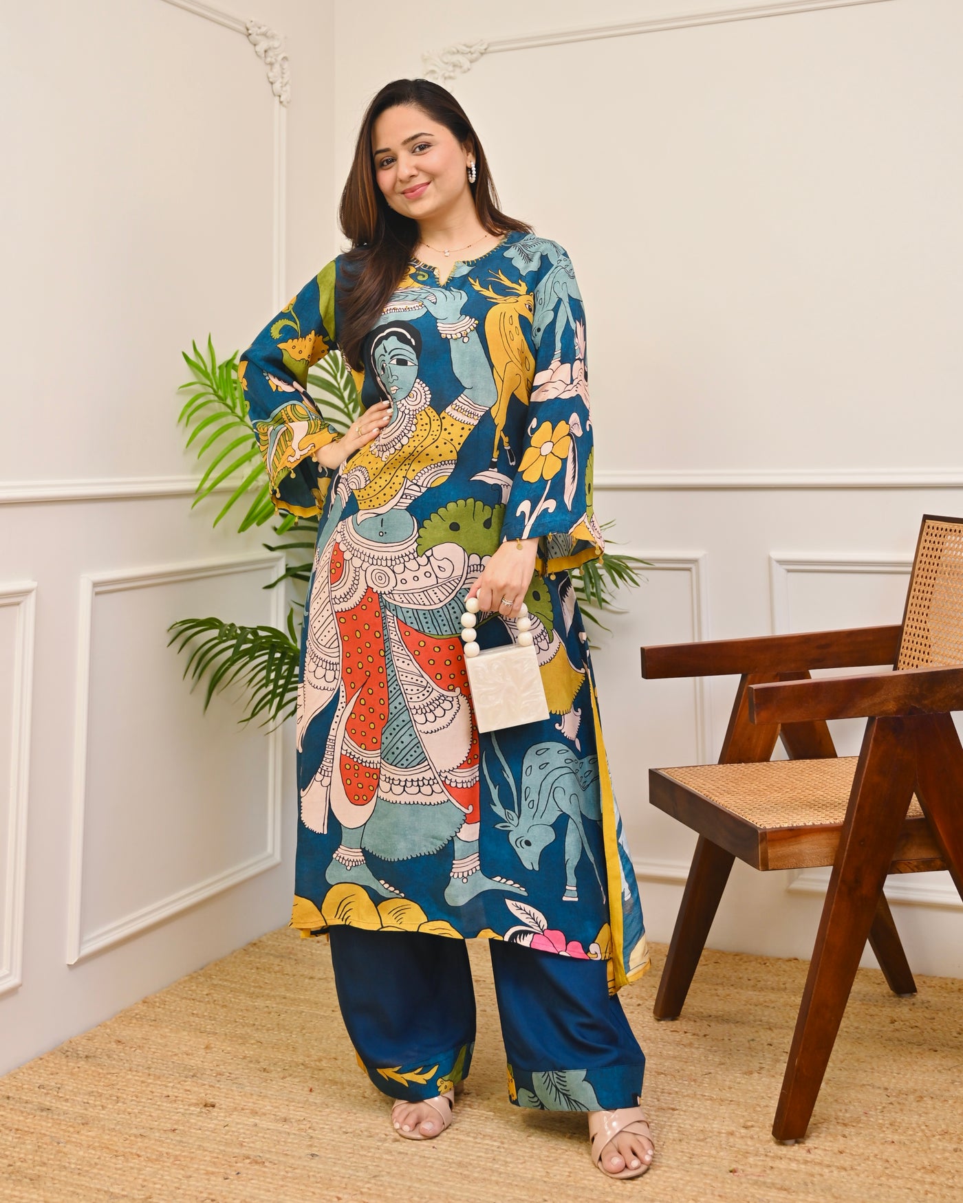 Azure Blue Kalamkari Muslin Kurta Set