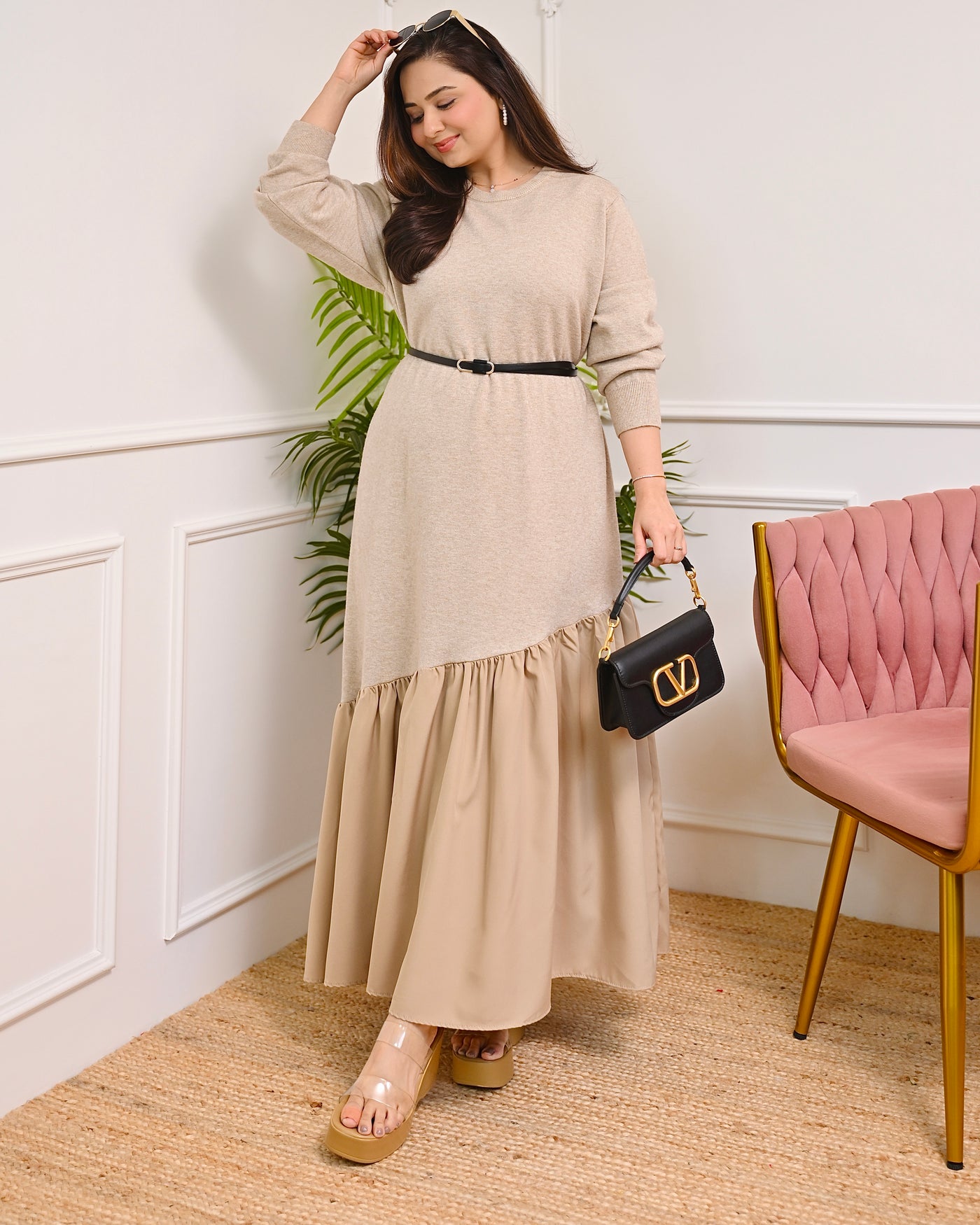 Caramel Luxe Winter Dress With Belt