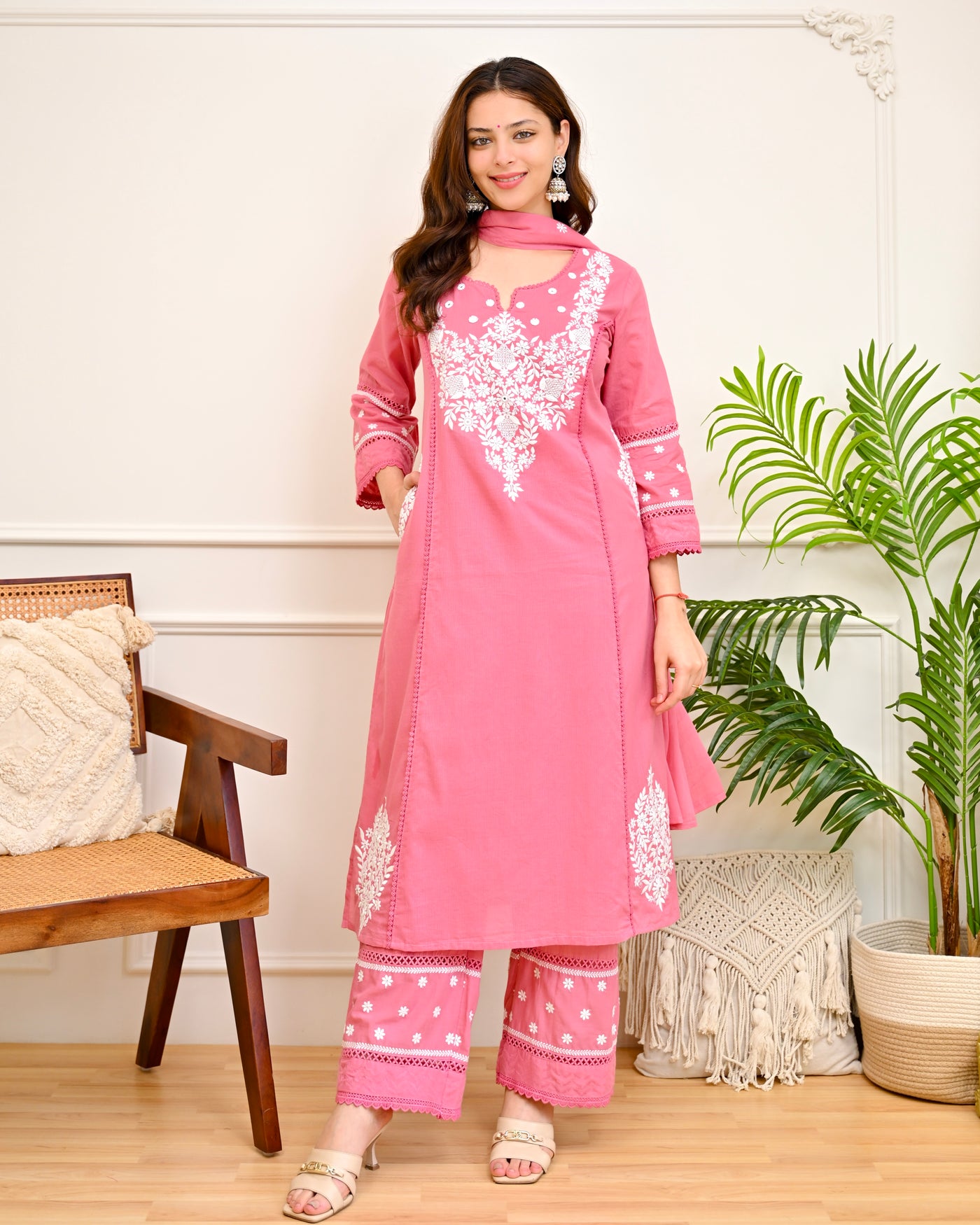 Gulabi Noor Lucknowi Cotton A Line Suit