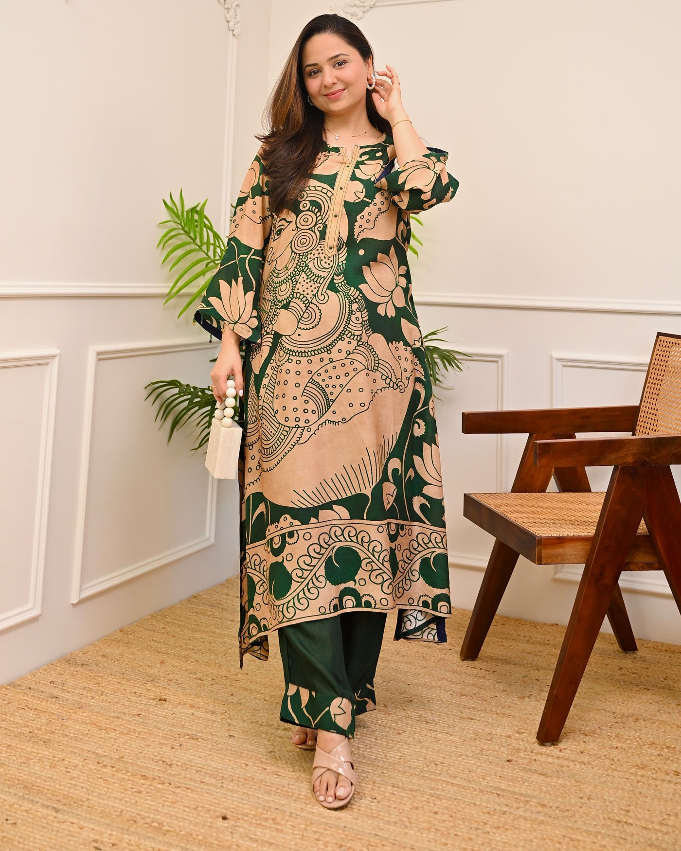 Emerald Green Kalamkari Muslin Kurta Set