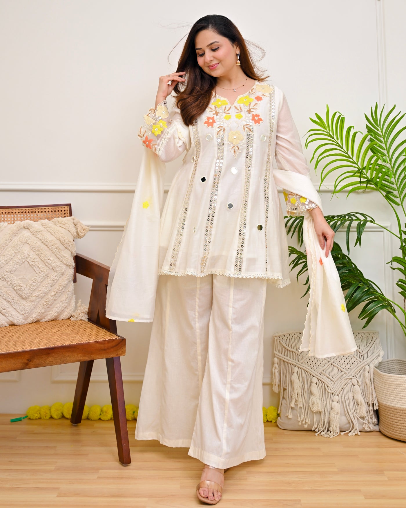 Ivory Pearl Noor Mul Chanderi Handwork Festive Suit
