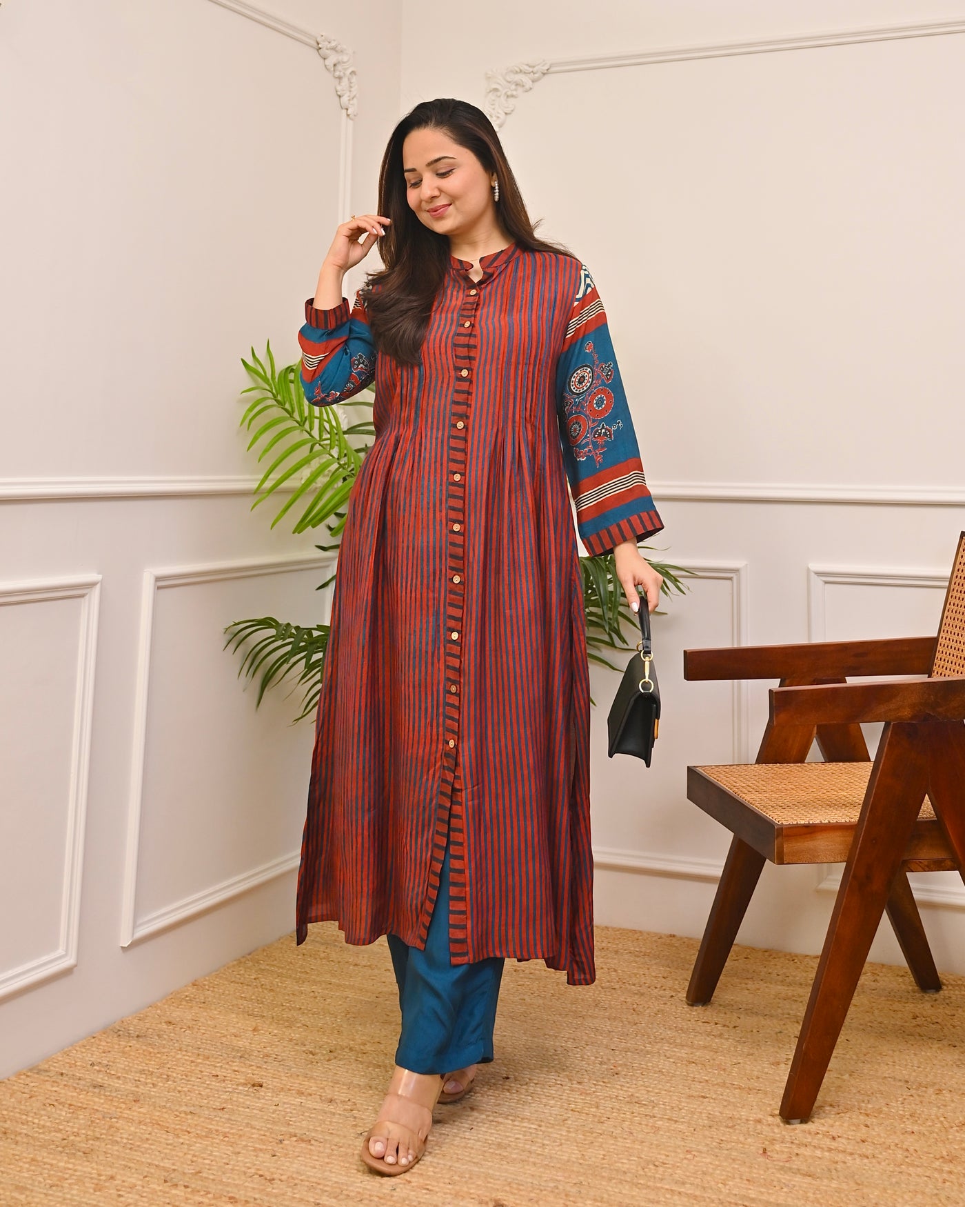 Crimson Lines Muslin A Line Kurta Set