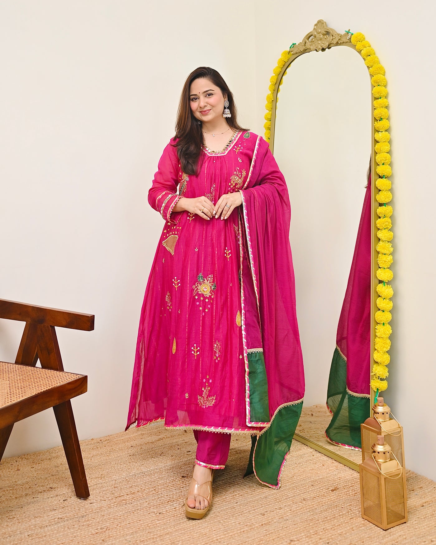 Meher Rani Mirror Muse Mul Chanderi A Line Suit