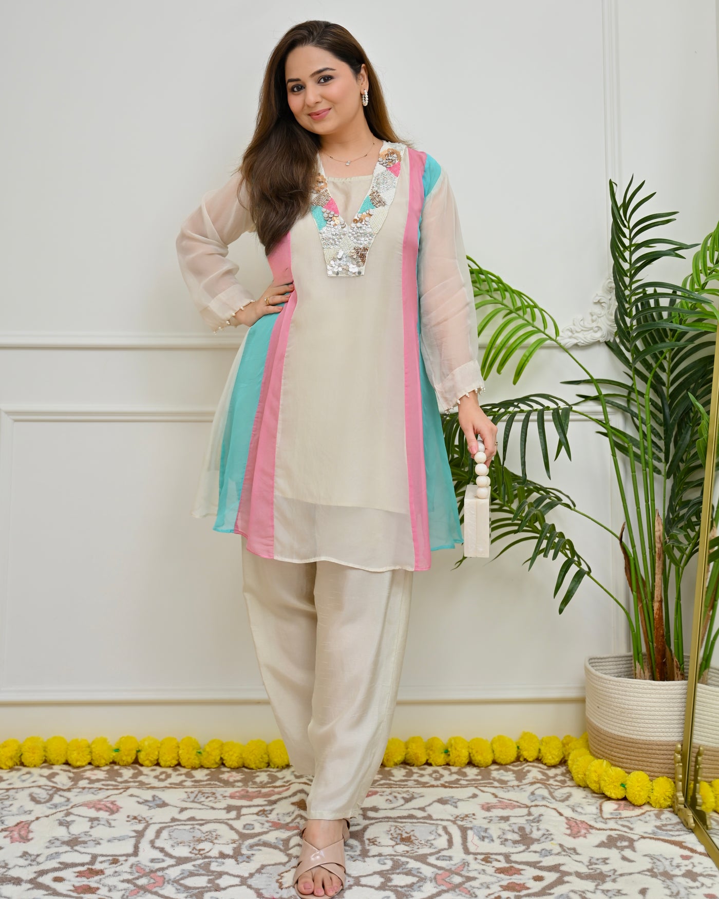 Gulabi Aqua Noor Handwork Organza Co-ord