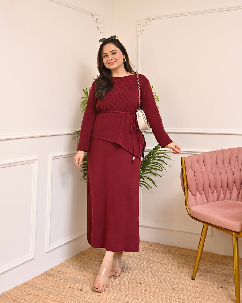 Maroon Muse Winter Woollen Skirt Co-ord