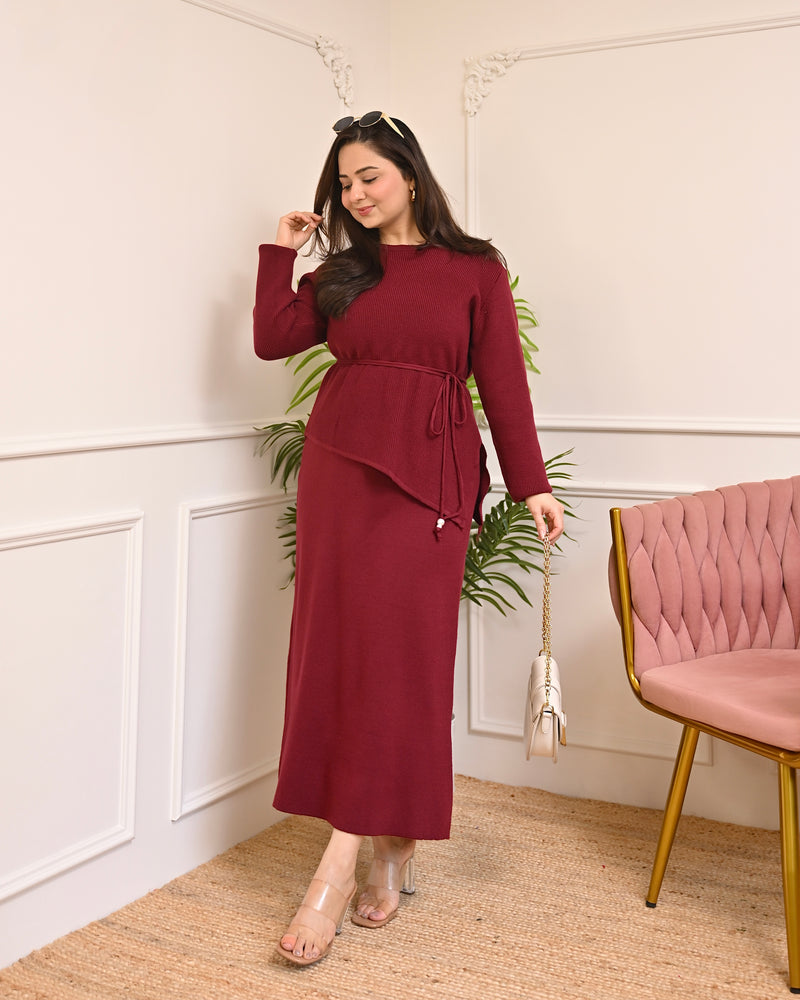 Maroon Muse Winter Woollen Skirt Co-ord