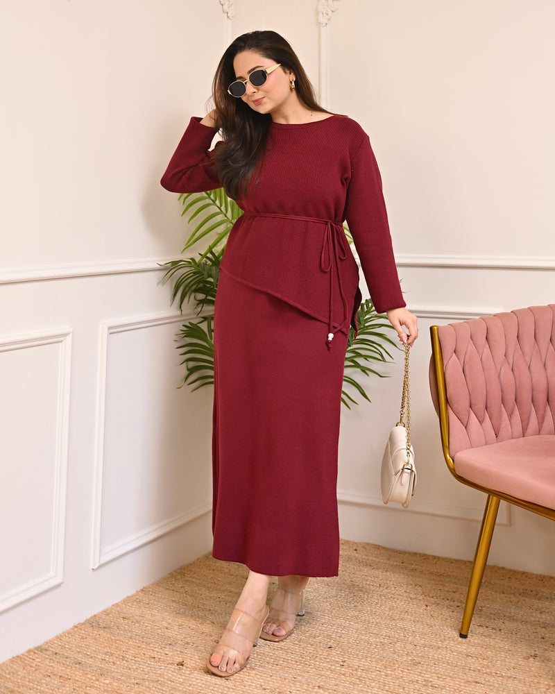 Maroon Muse Winter Woollen Skirt Co-ord