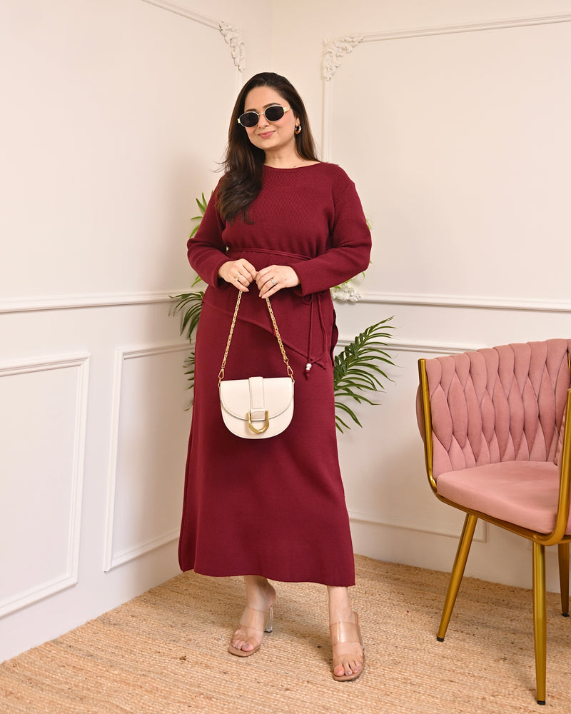Maroon Muse Winter Woollen Skirt Co-ord