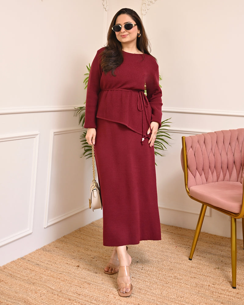 Maroon Muse Winter Woollen Skirt Co-ord