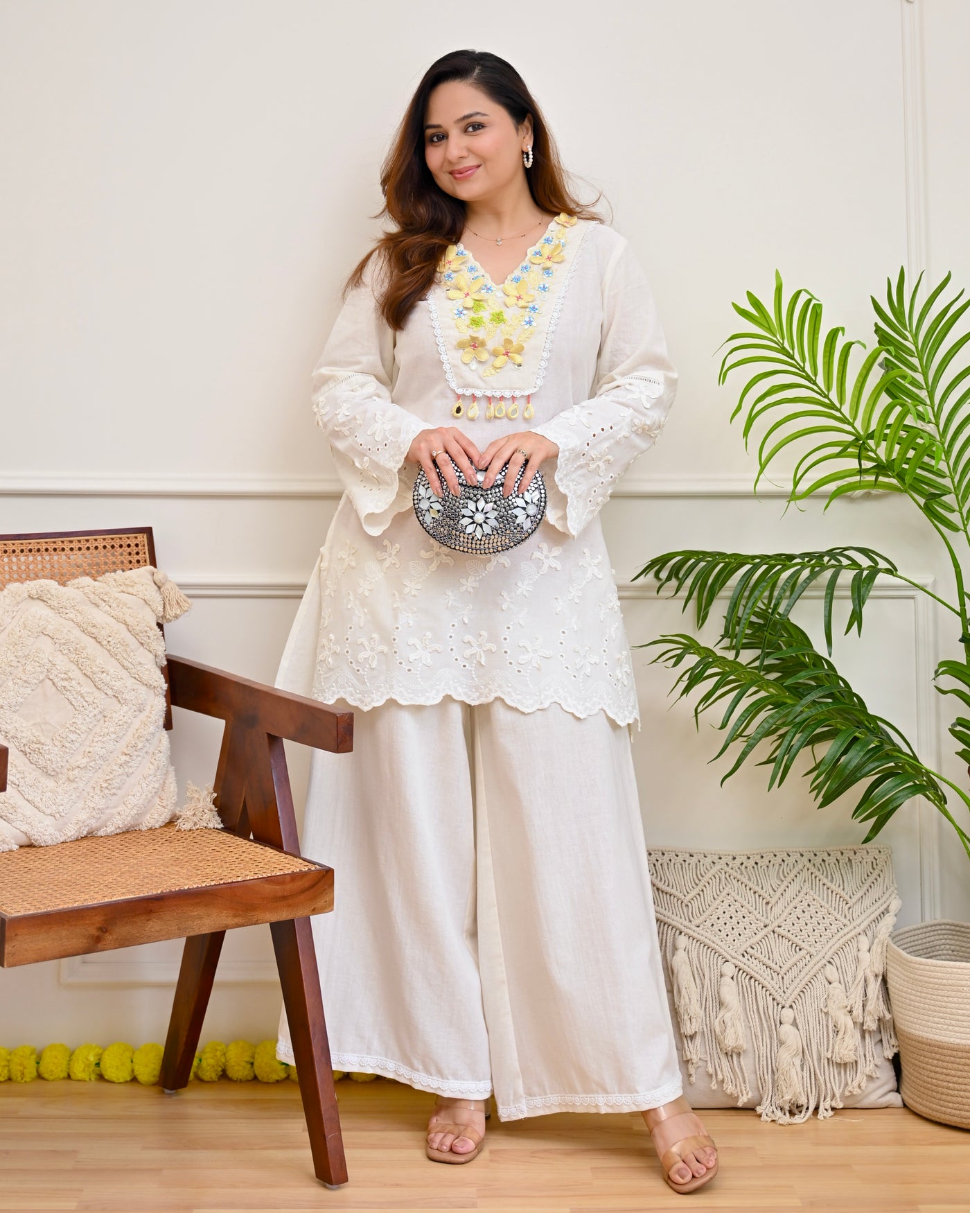 Pearl Applique Schiffli Handwork Cotton Co-ord