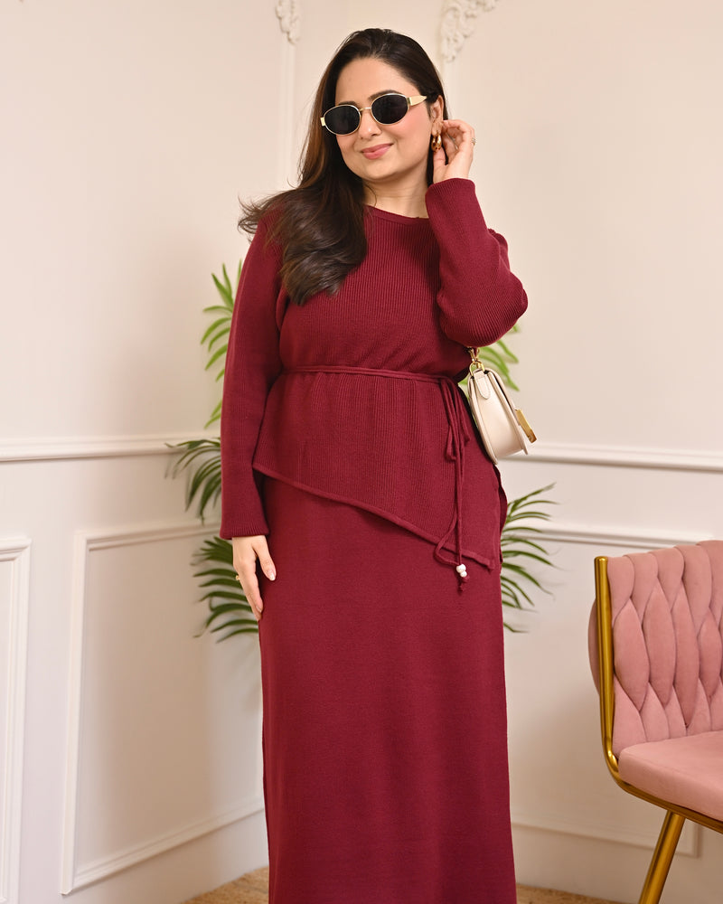 Maroon Muse Winter Woollen Skirt Co-ord