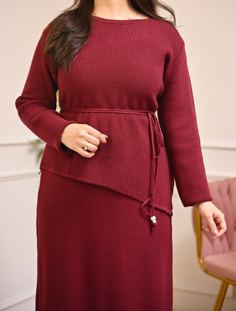 Maroon Muse Winter Woollen Skirt Co-ord