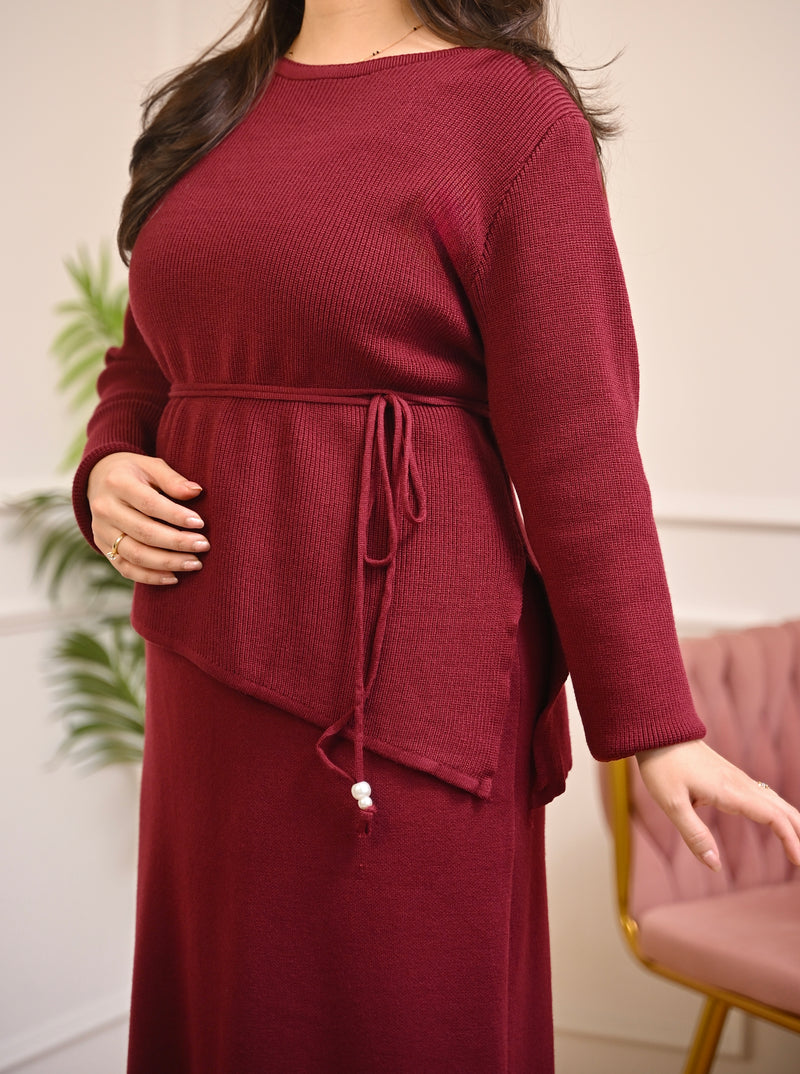 Maroon Muse Winter Woollen Skirt Co-ord