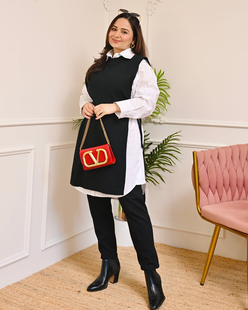 Black Side-Knot Layered Sweater Shirt