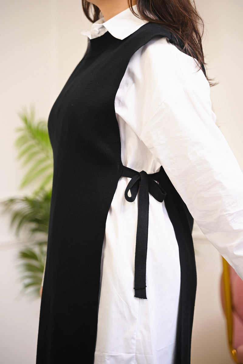 Black Side-Knot Layered Sweater Shirt