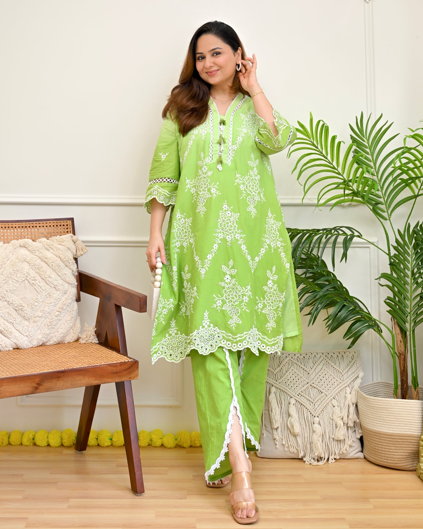 Mint Muse Lucknowi Schiffli Tulip Kurta Set