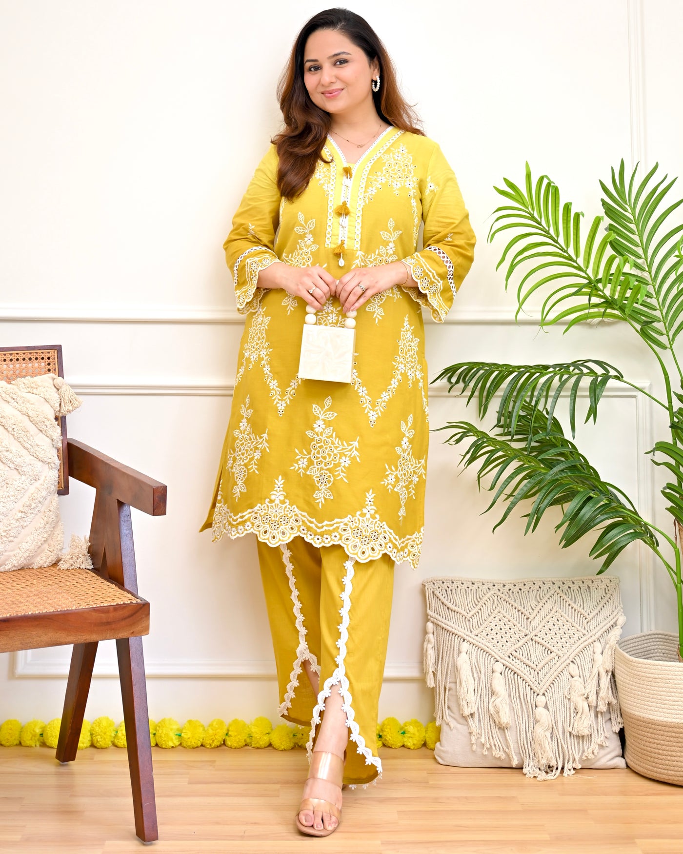 Marigold Muse Lucknowi Schiffli Tulip Kurta Set