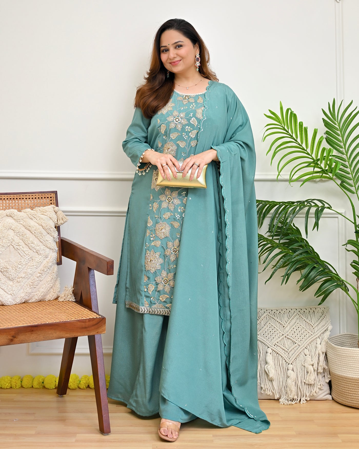 Sage Meher Chinnon Handwork Festive Suit
