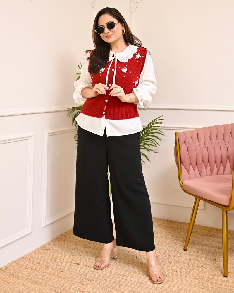 Maroon Snowflake Pearl Sweater Shirt