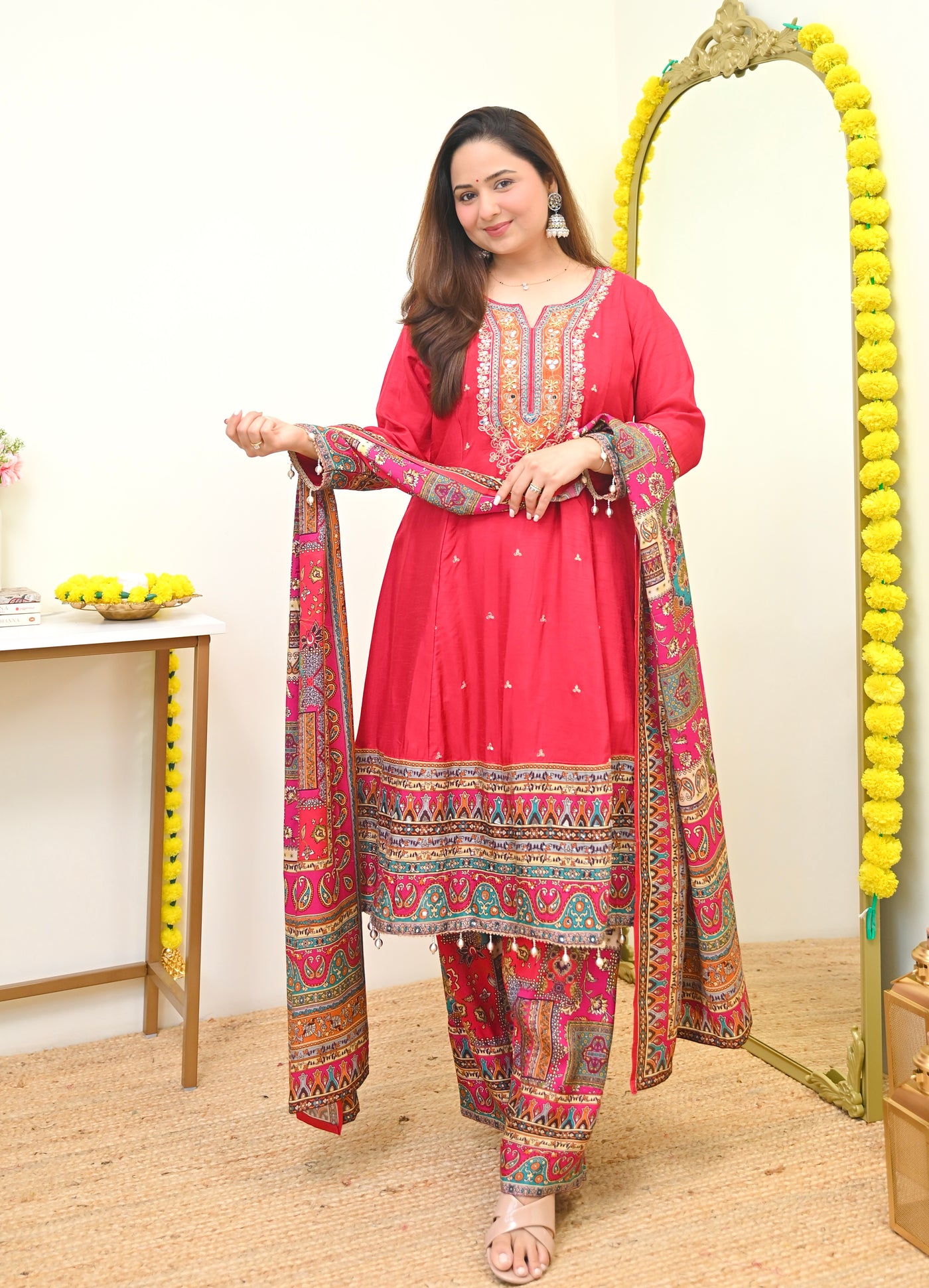 Mehreen Pink Grace Handwork Silk A Line Festive Suit