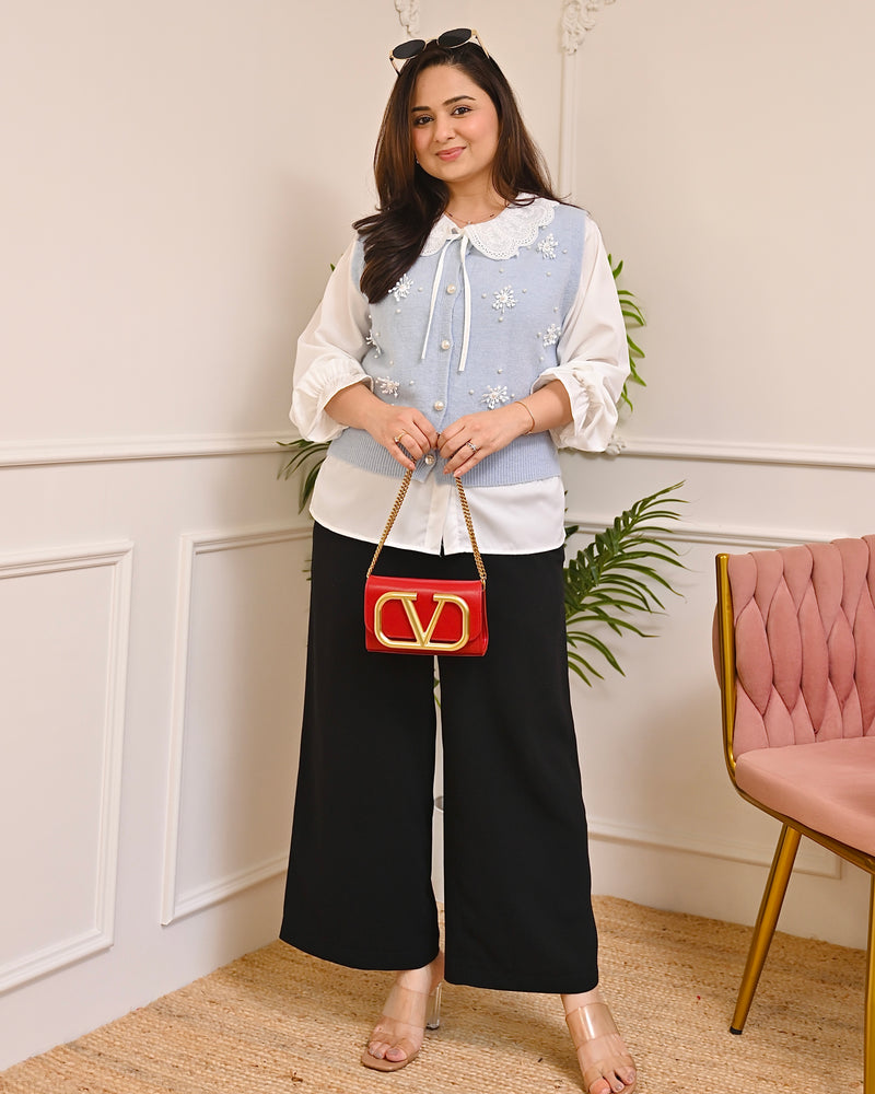 Powder Blue Snowflake Pearl Sweater Shirt