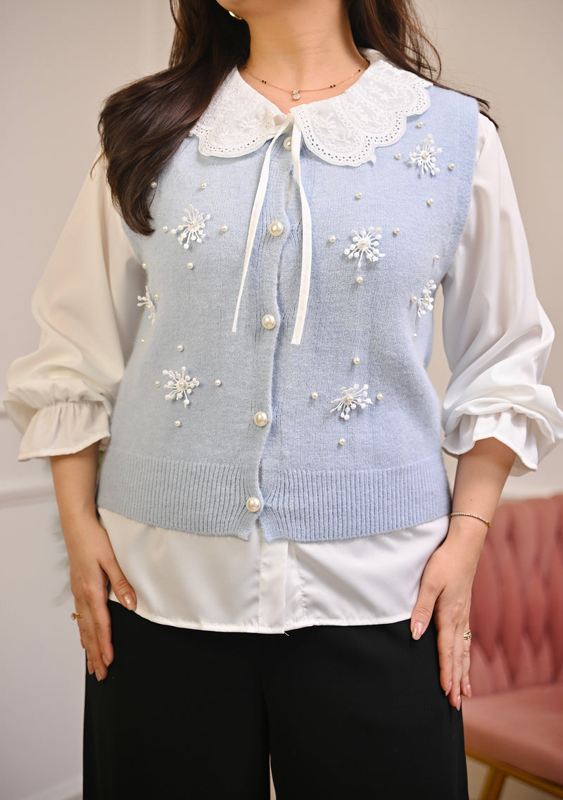 Powder Blue Snowflake Pearl Sweater Shirt