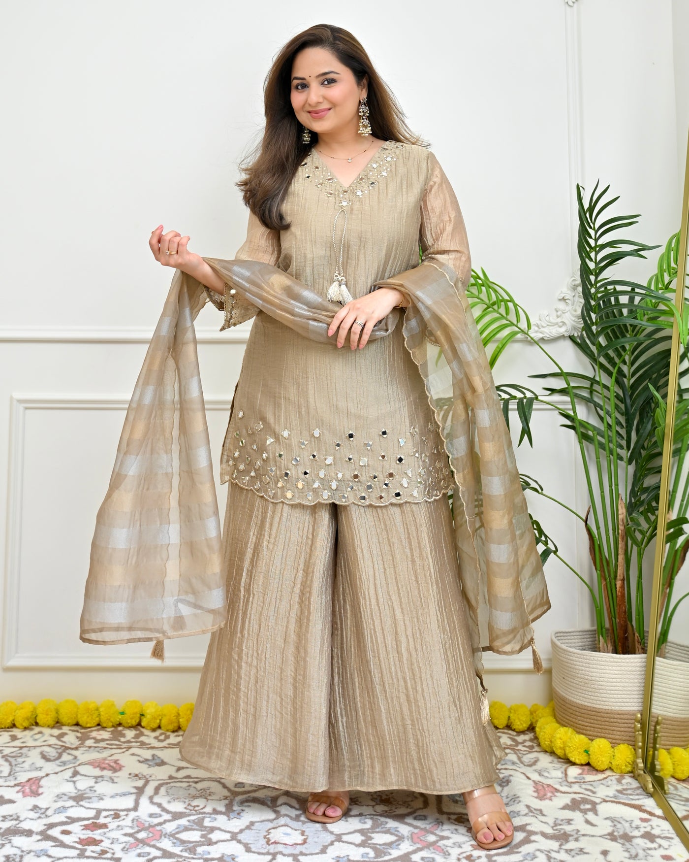 Champagne Sitara Crush Shimmer Festive Suit