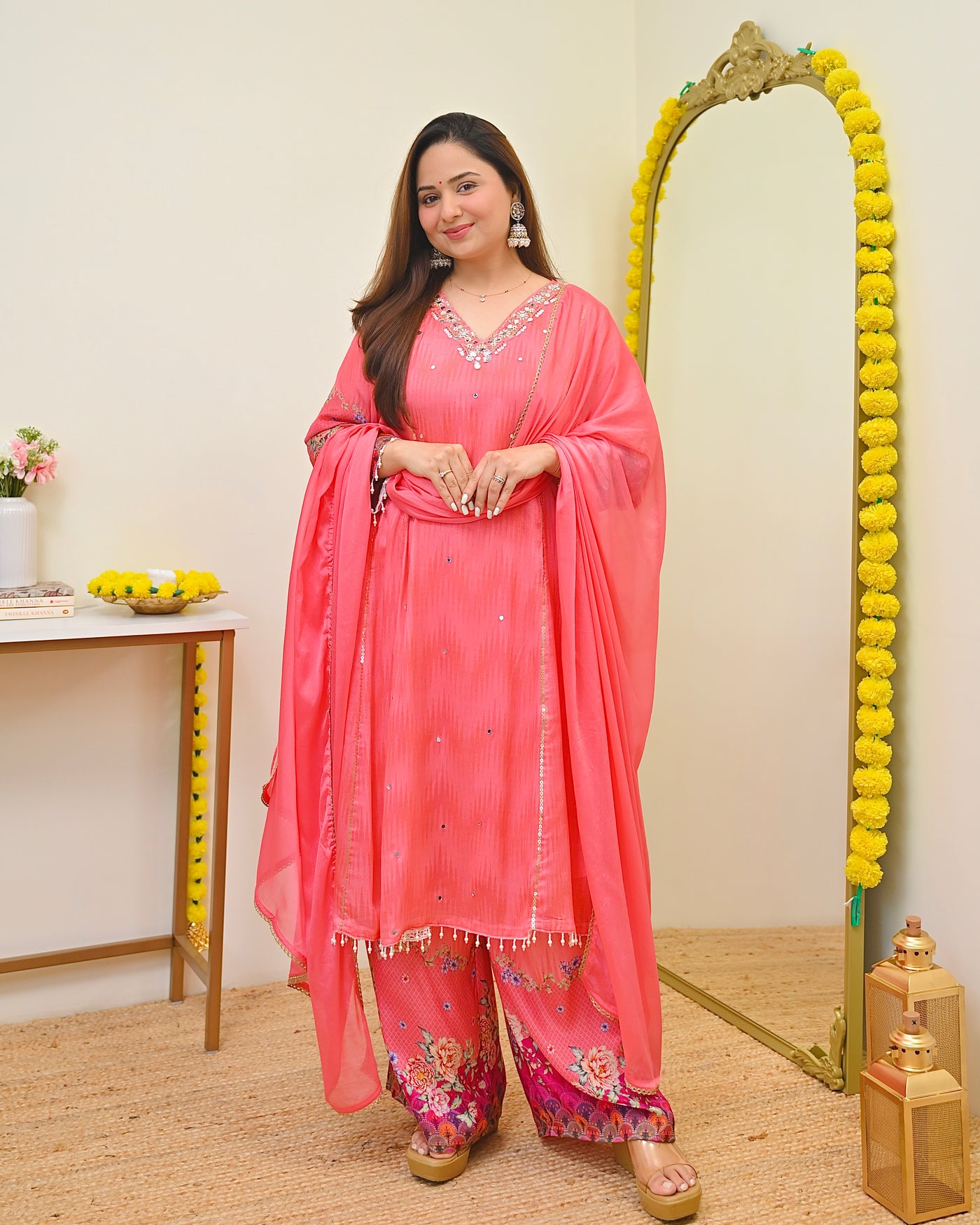Peach Blush Noor Grace Chinnon Handwork Festive Suit
