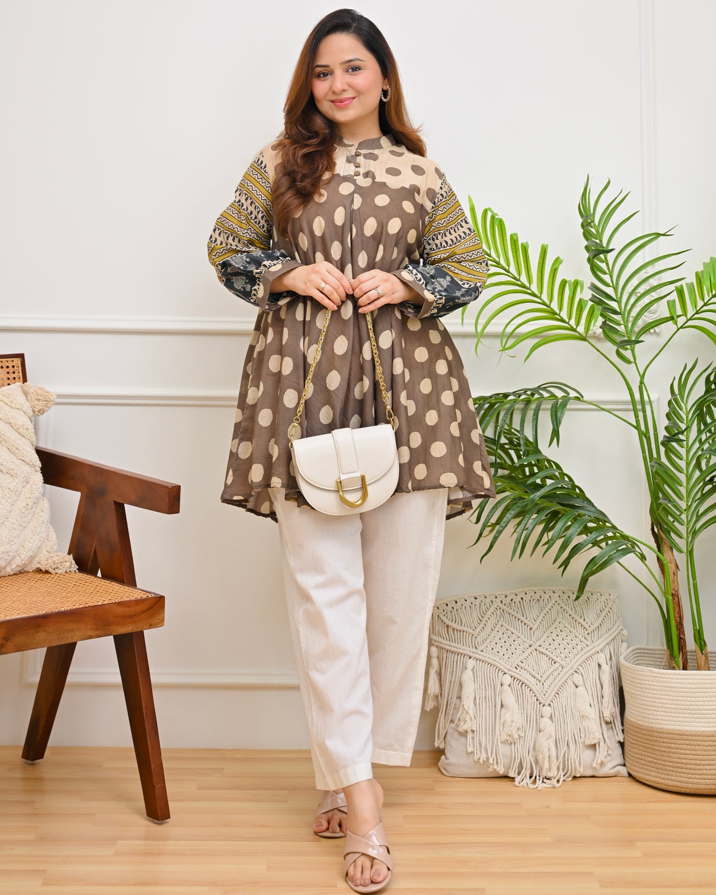 Espresso Charm Polka Mul Chanderi A Line Tunic