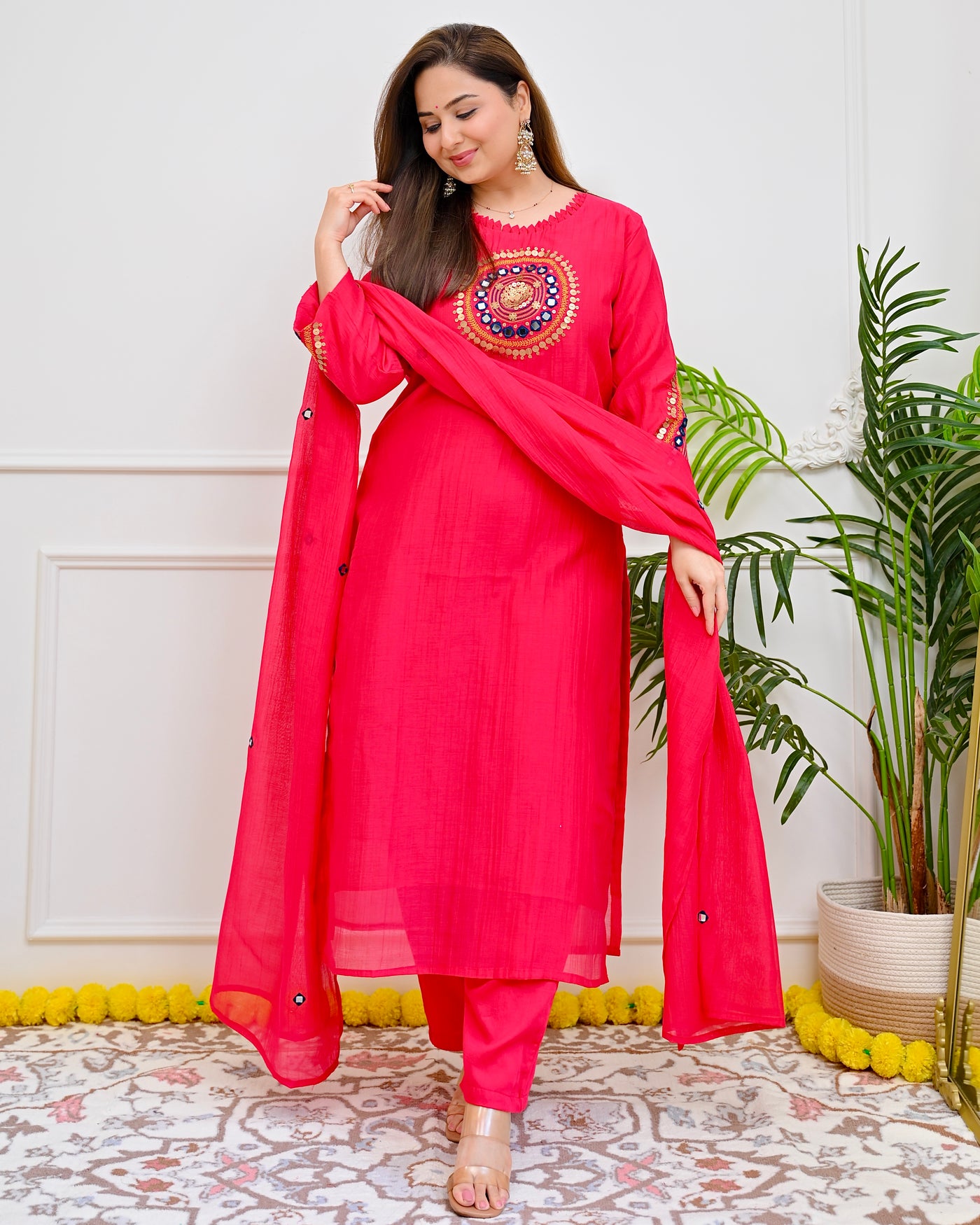 Gulabi Noor Mandala Aaina Mul Chanderi Suit