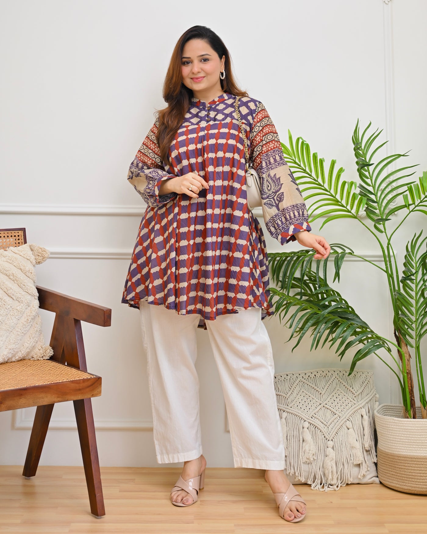 Plum Mosaic Lotus Mul Chanderi A Line Tunic