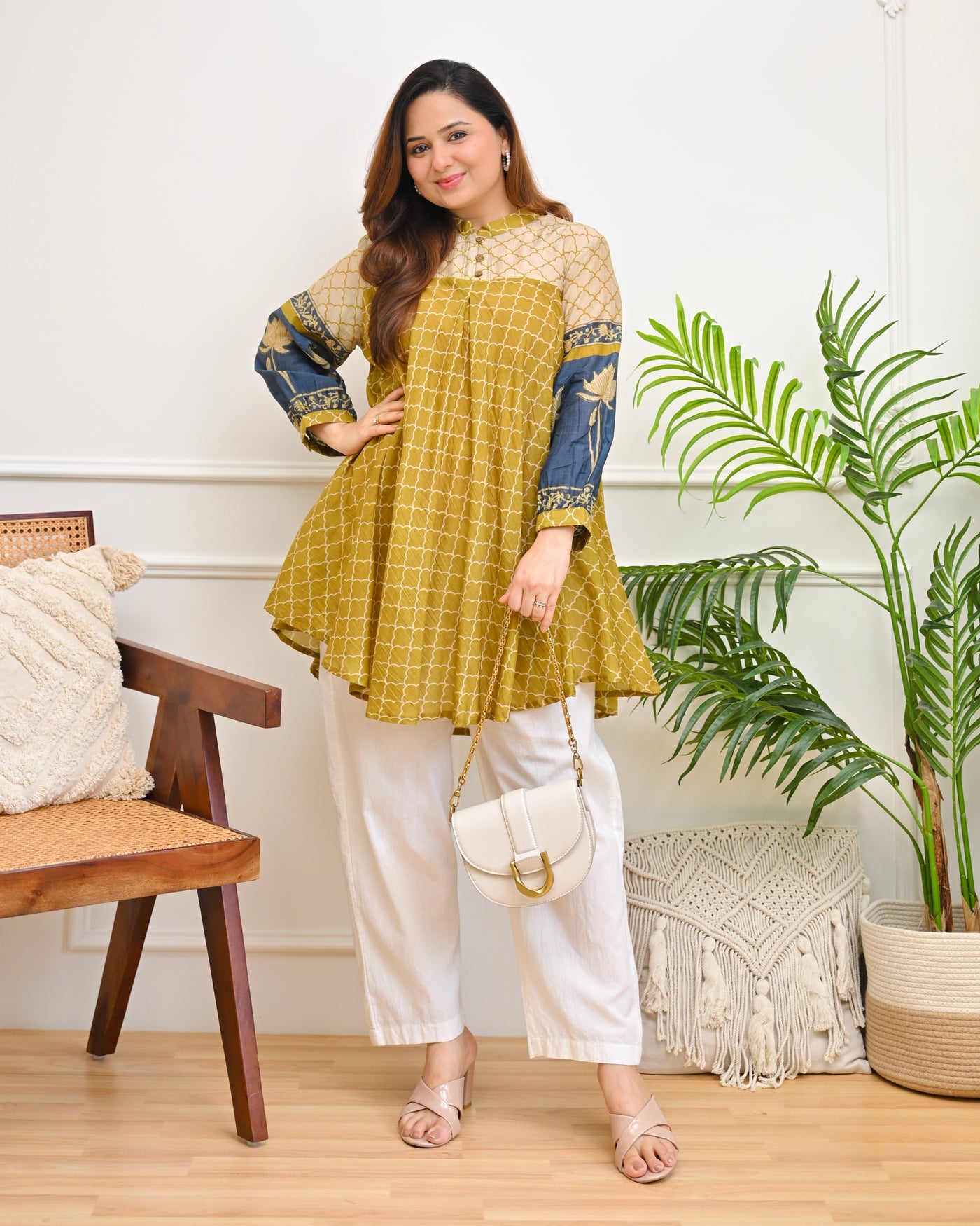 Sunshine Bloom Lotus Mul Chanderi A Line Tunic