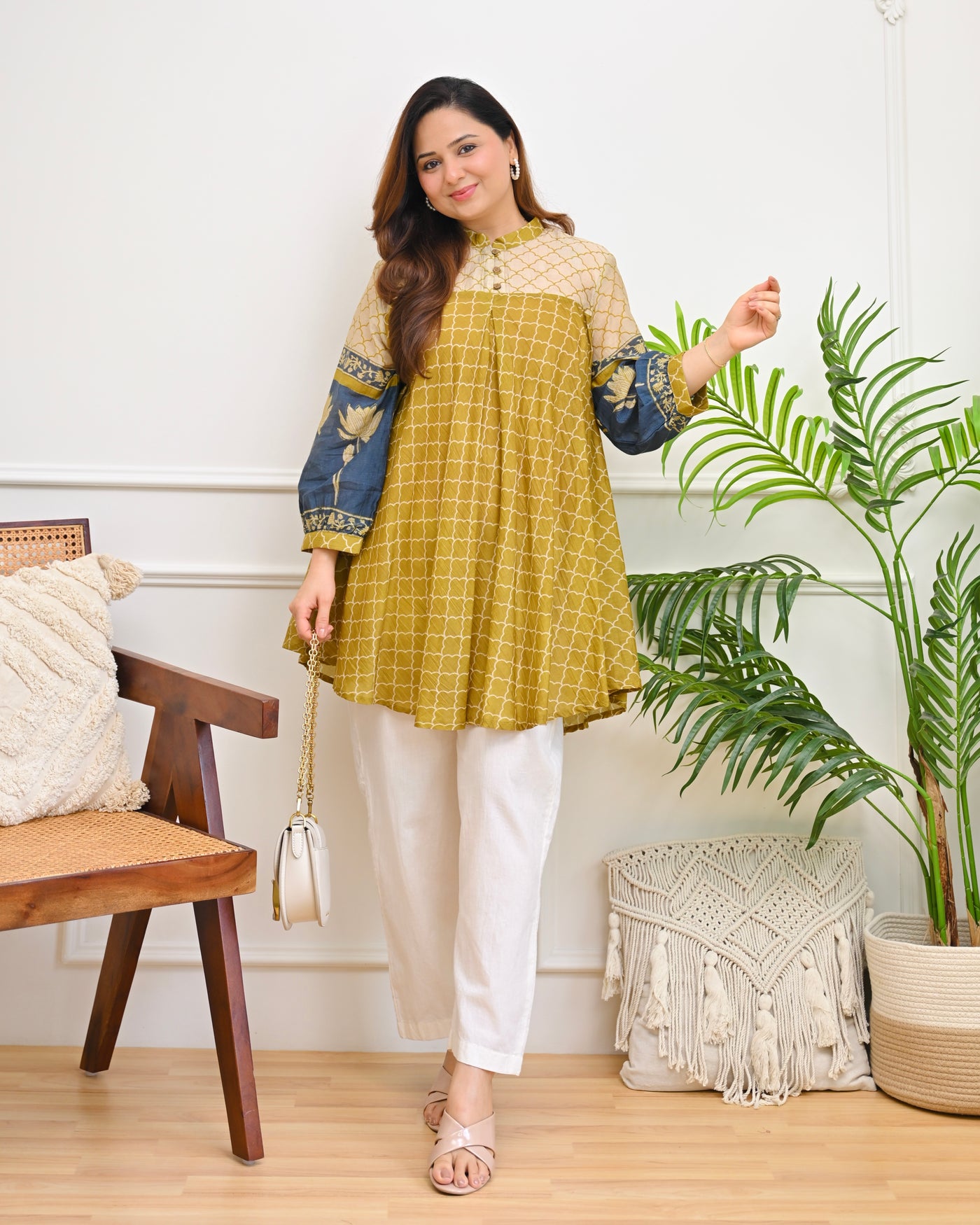Sunshine Bloom Lotus Mul Chanderi A Line Tunic