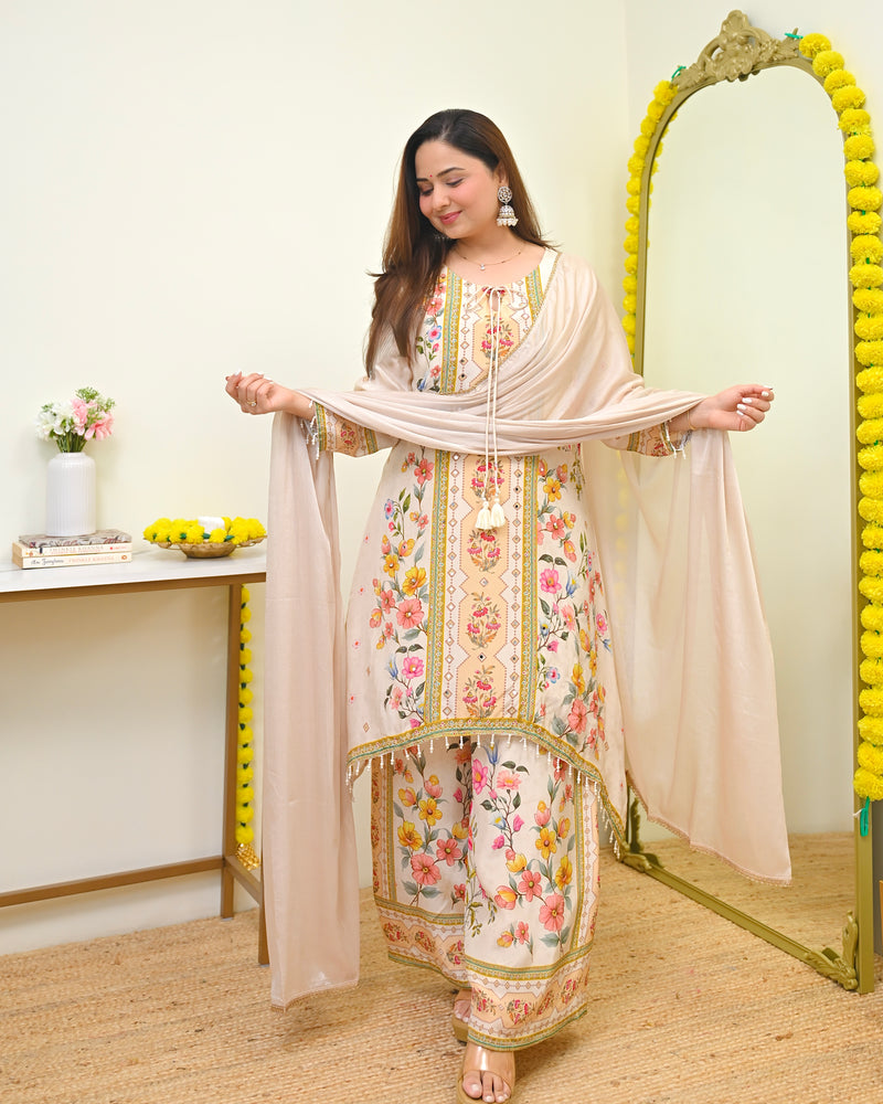 Ivory Multi Color Gulzar Noor 3 Piece Festive Pure Crepe Suit For Women ...